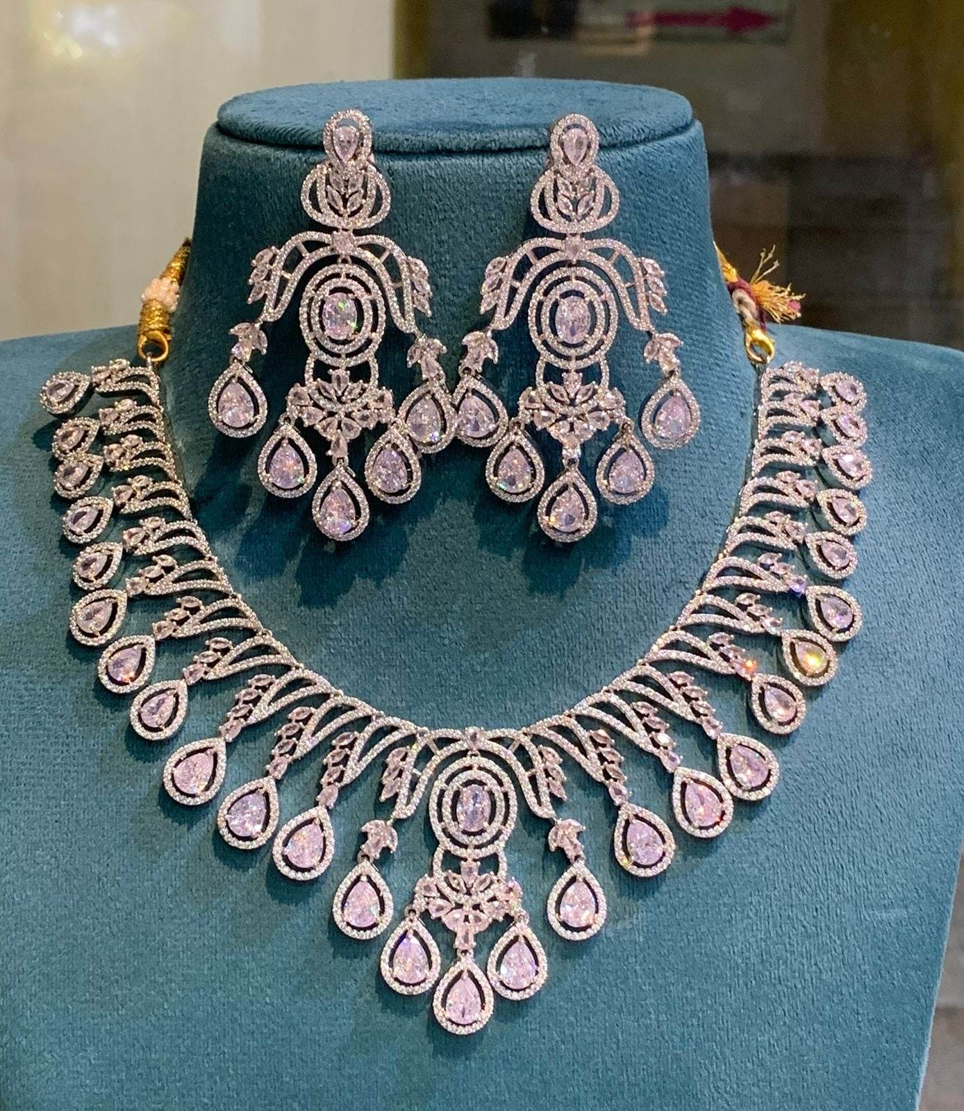 AD Stones Necklace (Silver Polish) - Nakshatra Jewels