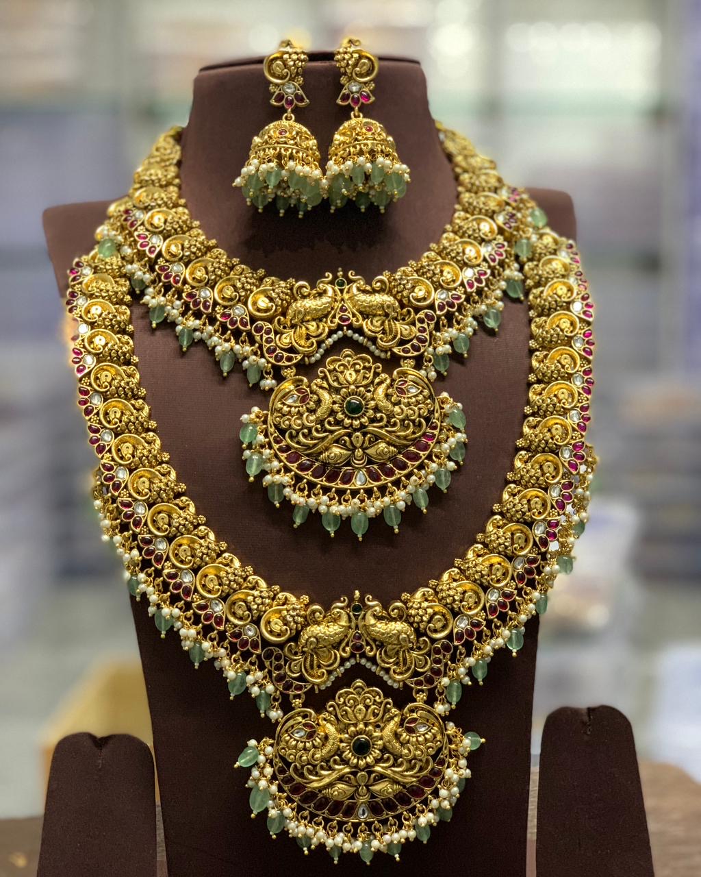 Nakshi Work with Kempu Stones Bridal Combo Set