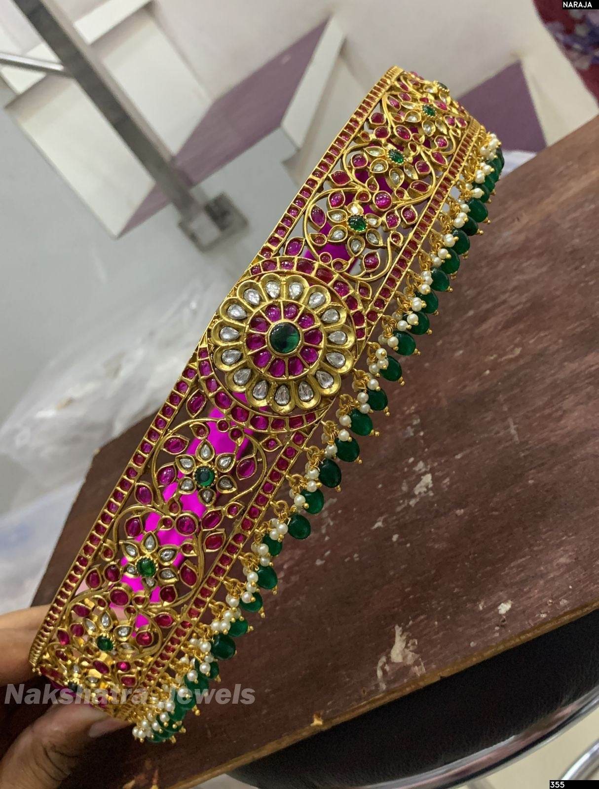 Nagasi Work with Kempu Stones Bridal Hip Belt - Nakshatra Jewels