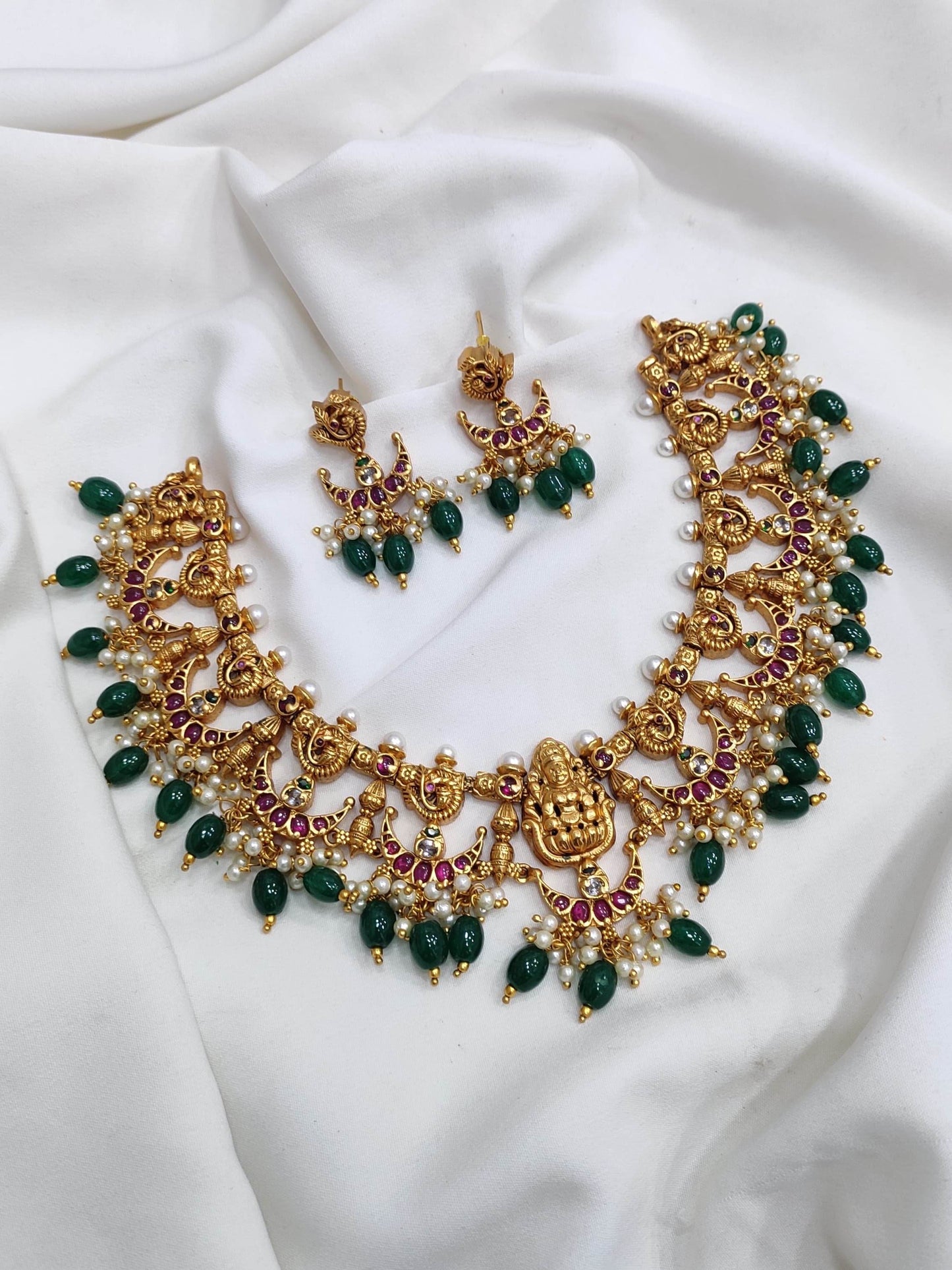Nagasi Work with Kempu Stones Bridal Necklace - Nakshatra Jewels