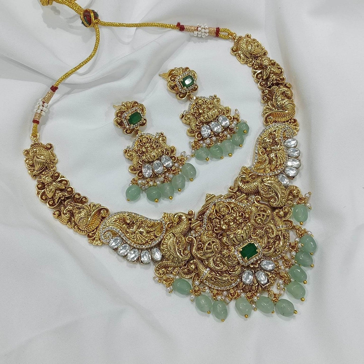 Nakshi Work with AD Stones Bridal Necklace - Nakshatra Jewels