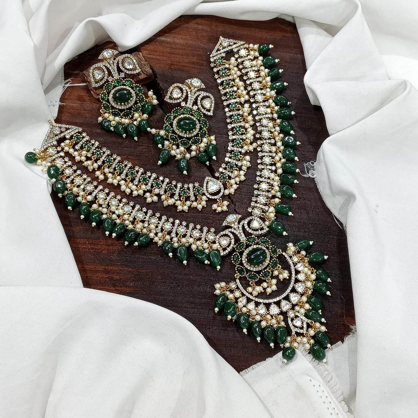 Victorian Polish with Mossianite and jadu Kundan Stones Bridal Combo - Nakshatra Jewels