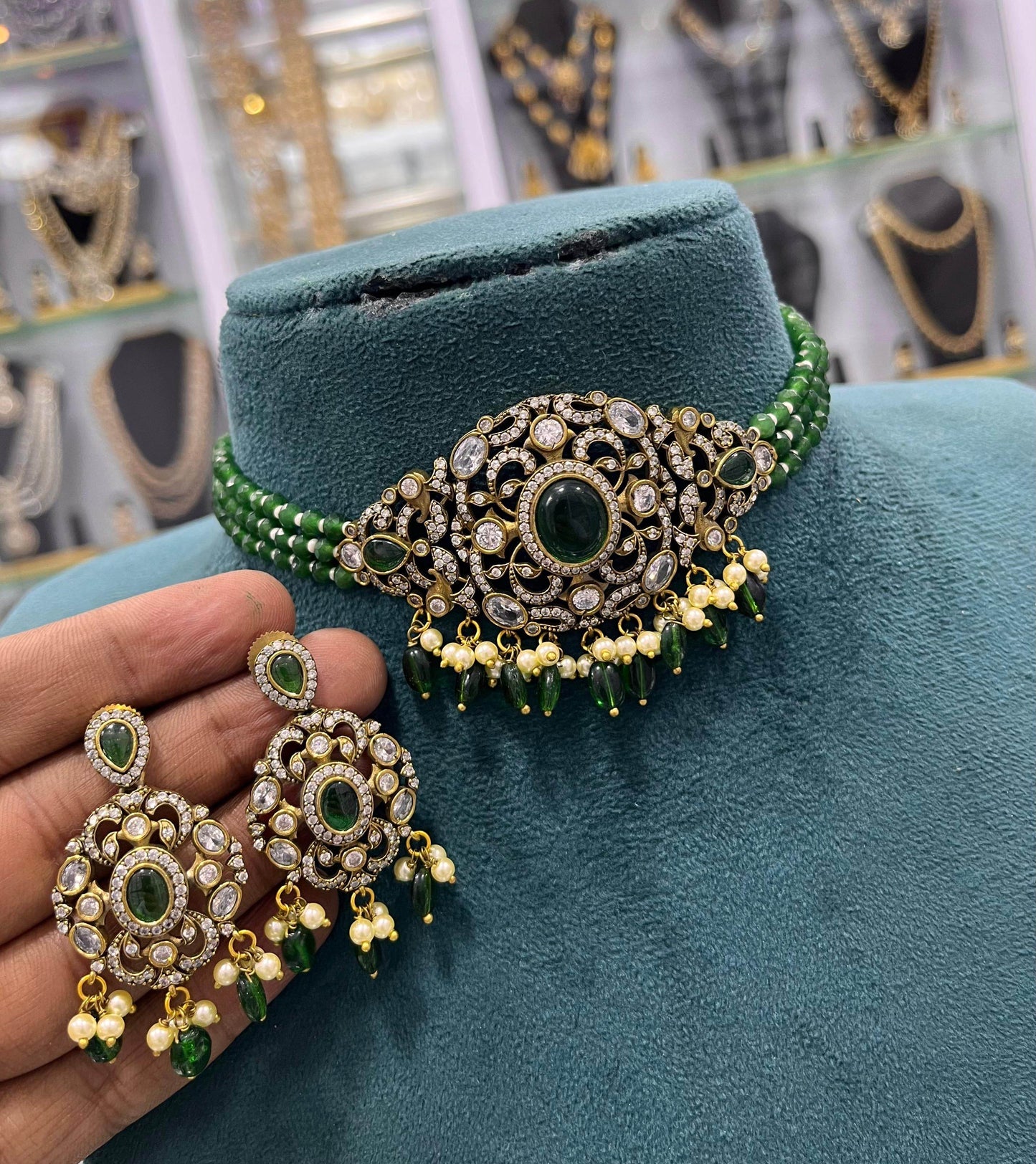 Victorian Polish AD Stones Choker - Nakshatra Jewels