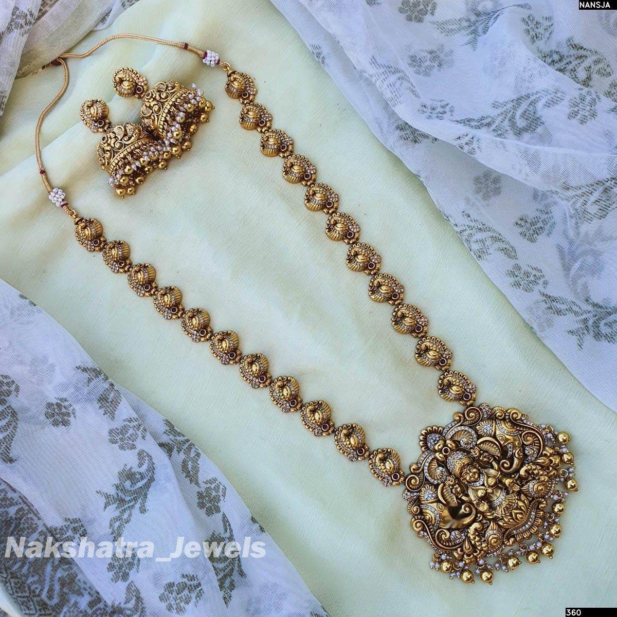 Nakshi Work with AD Stones Bridal Haram - Nakshatra Jewels