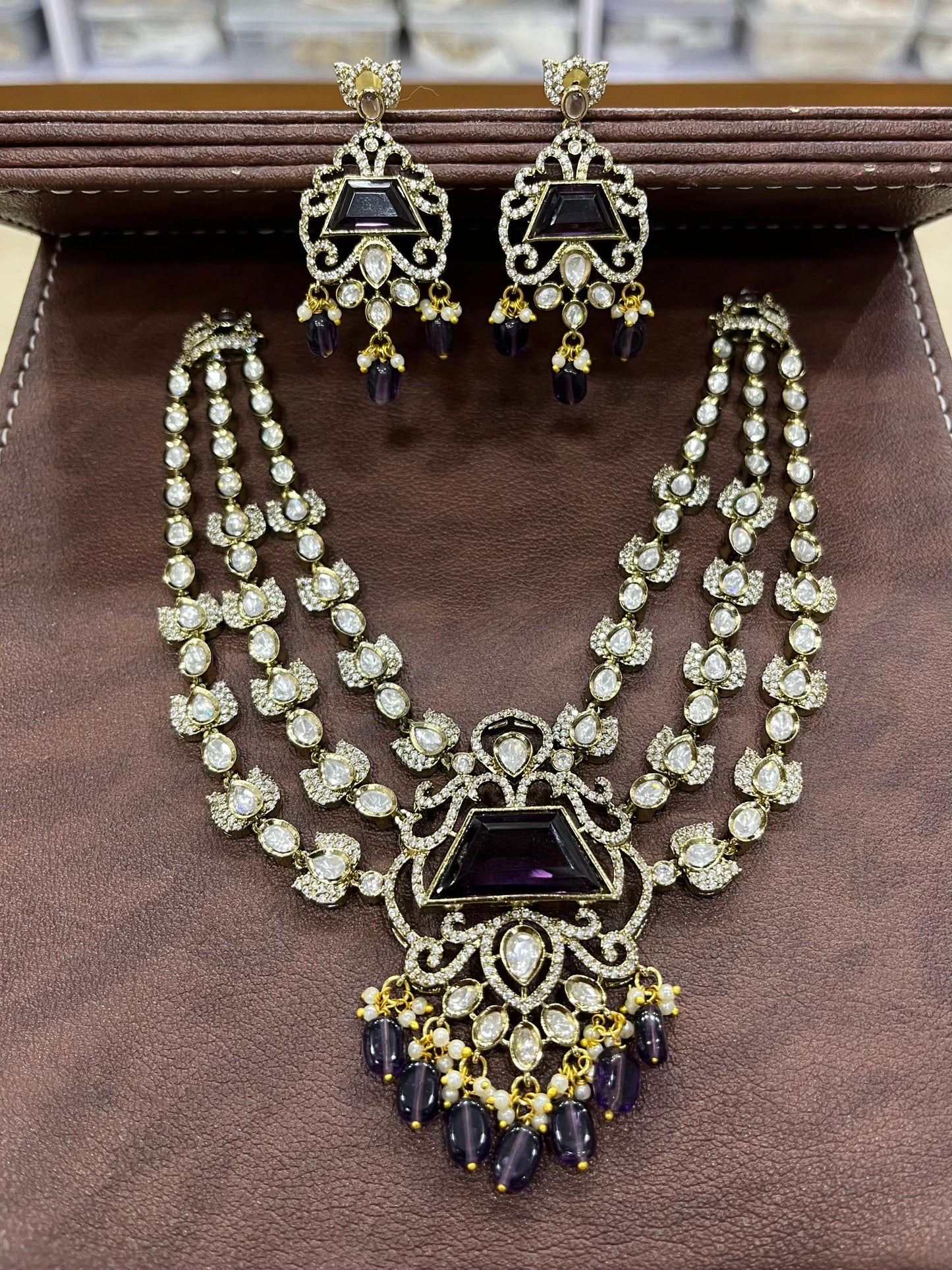 Victorian Polish with AD & Mossianite Stones Bridal Necklace