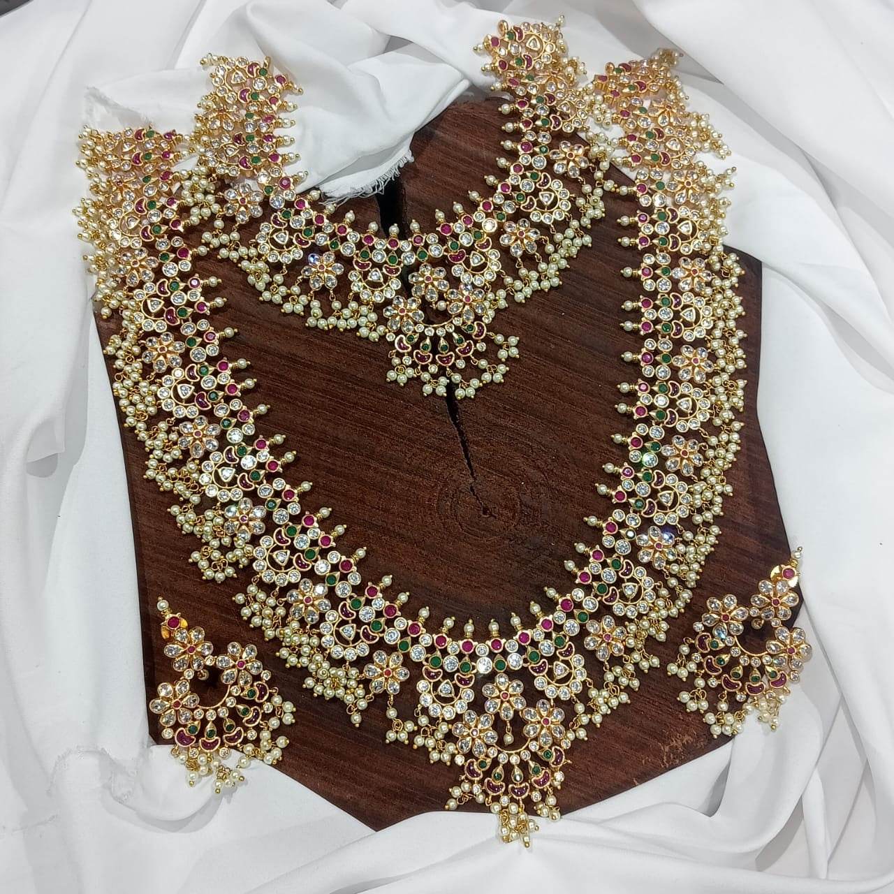 Premium Matt with AD and Kempu Stones Bridal Combo Set - Nakshatra Jewels