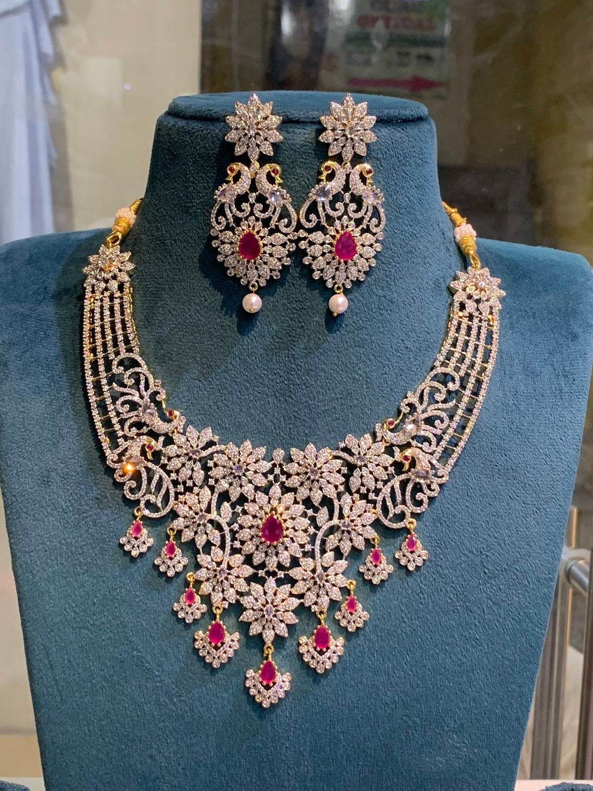 American Diamond Stones Bridal Necklace - Nakshatra Jewels