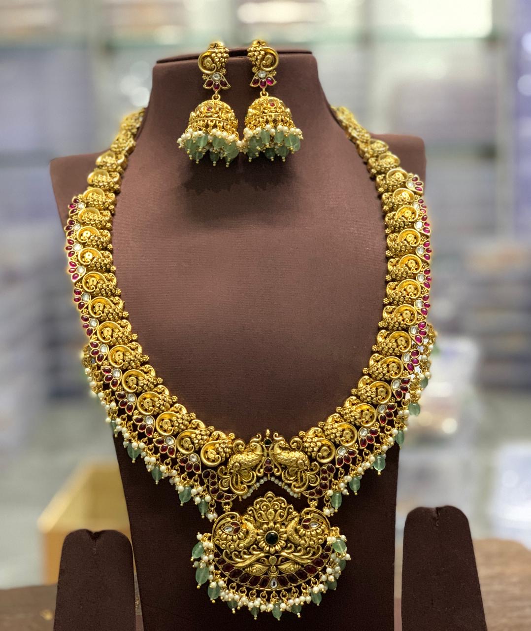 Nakshi Work with Kempu Stones Bridal Haram