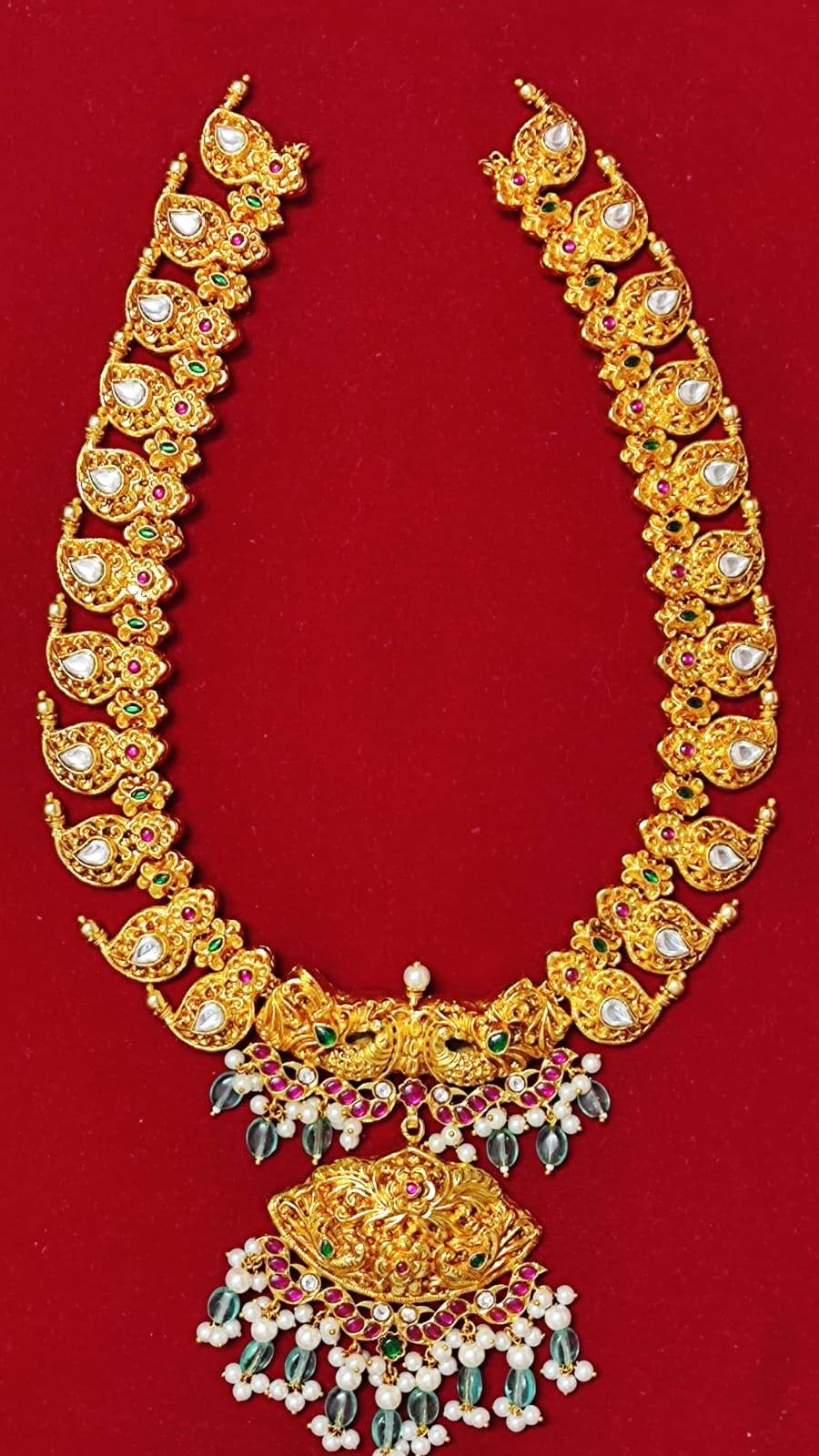 Nakshi Work with Jaadu Kundan Stones Bridal Mango Haram - Nakshatra Jewels