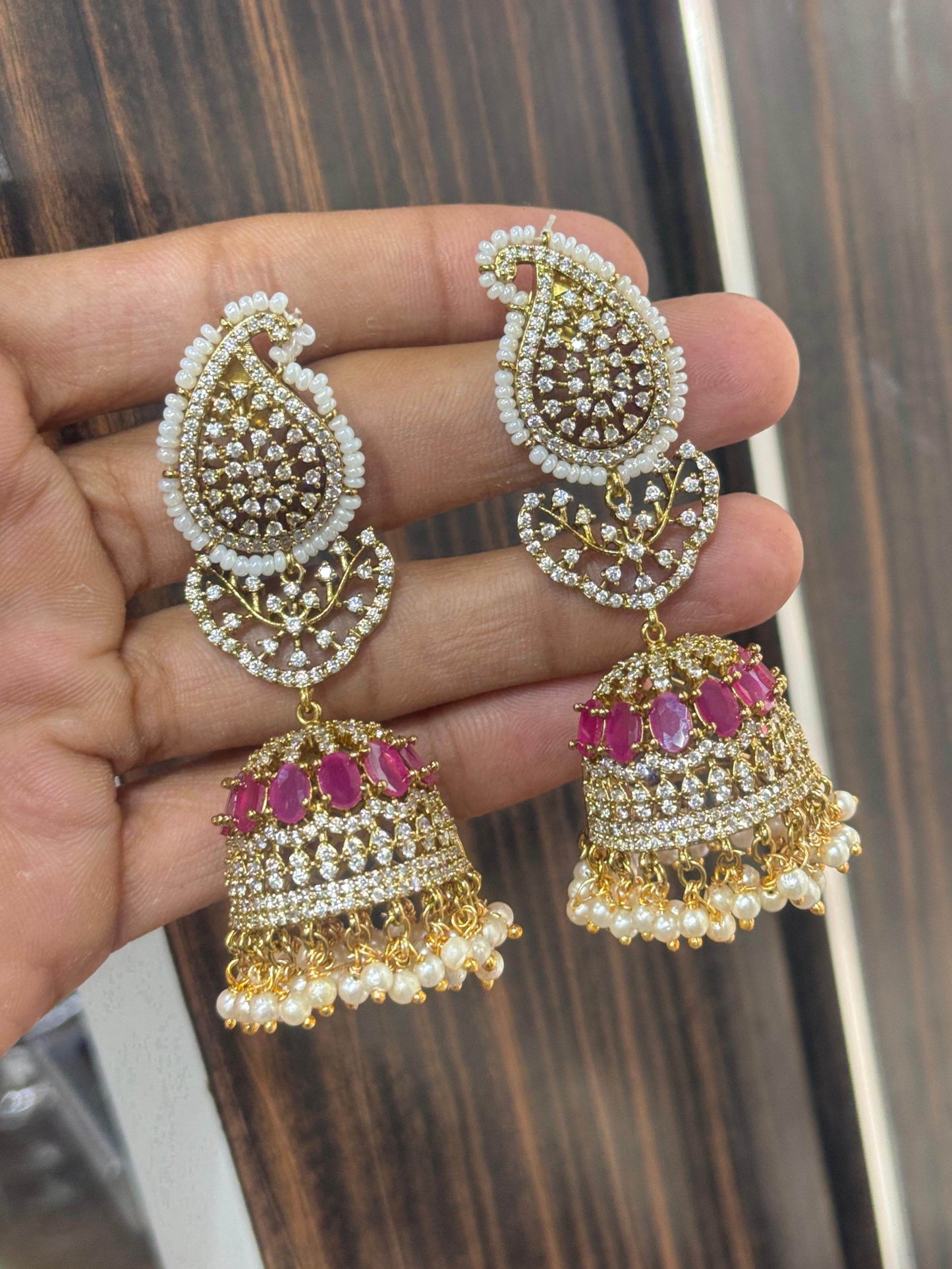 Victorian polish with AD Stones Earrings - Nakshatra Jewels