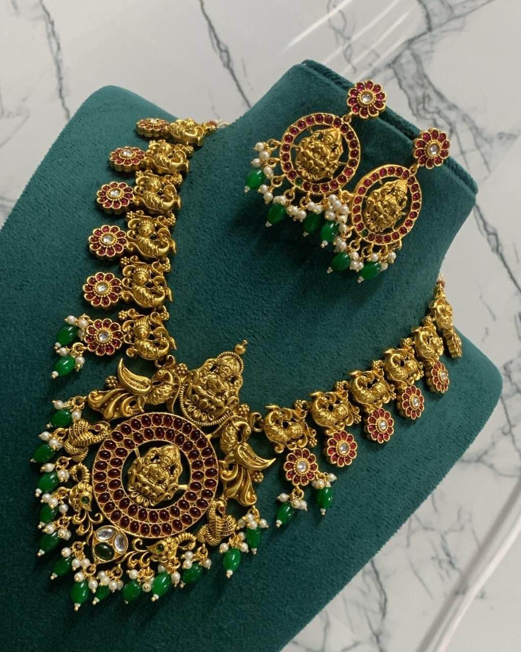 Nagasi Work with Kempu Stones Bridal Haram - Nakshatra Jewels