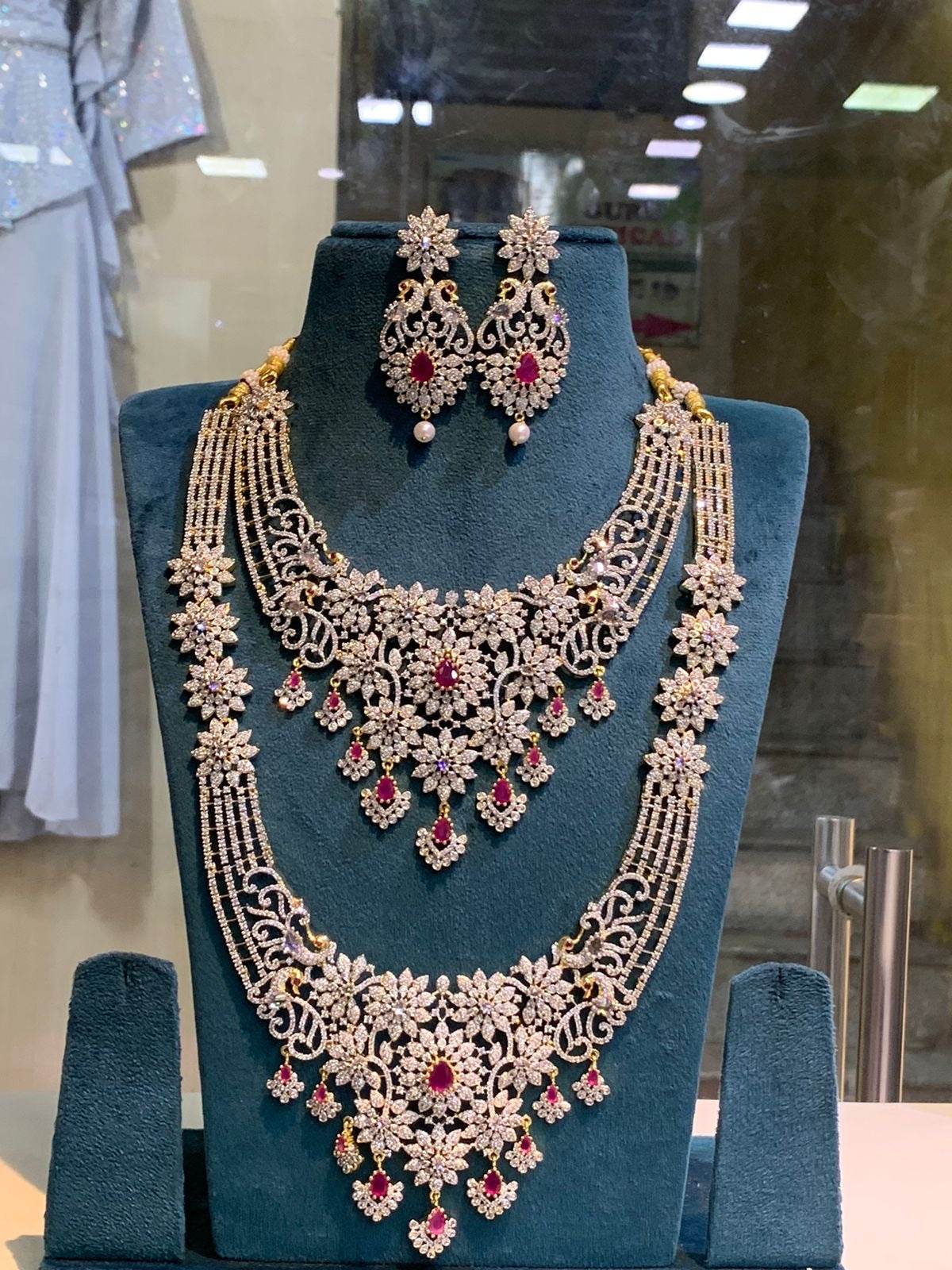 American Diamond Stones Bridal Combo Set - Nakshatra Jewels