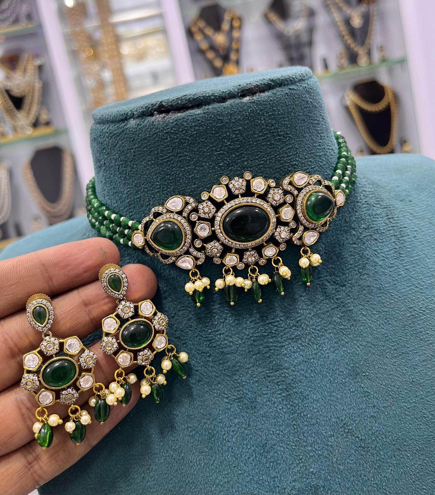 Victorian Polish AD Stones Choker - Nakshatra Jewels