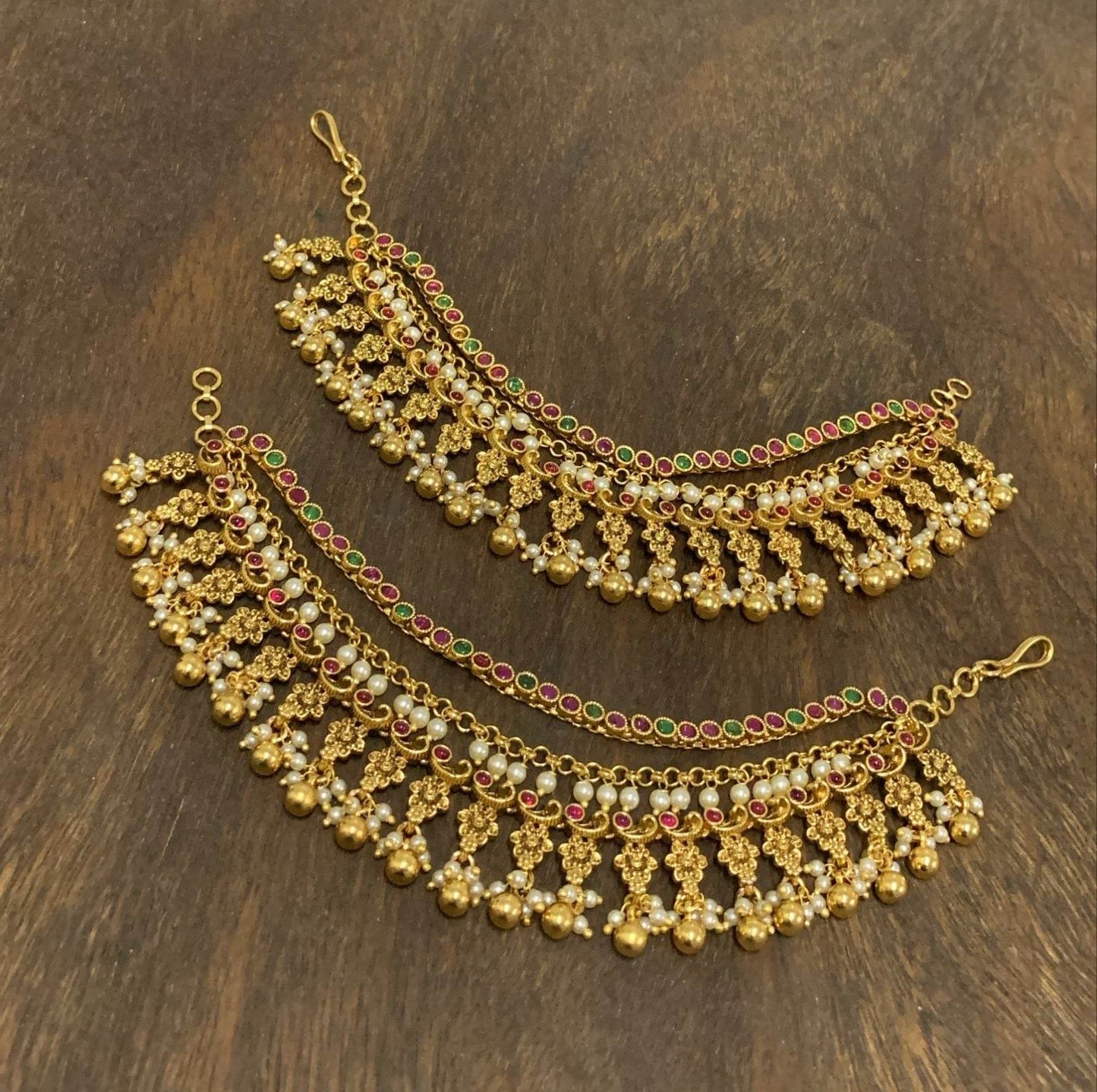 Premium Matt with Kempu Stones Ear Chains - Nakshatra Jewels