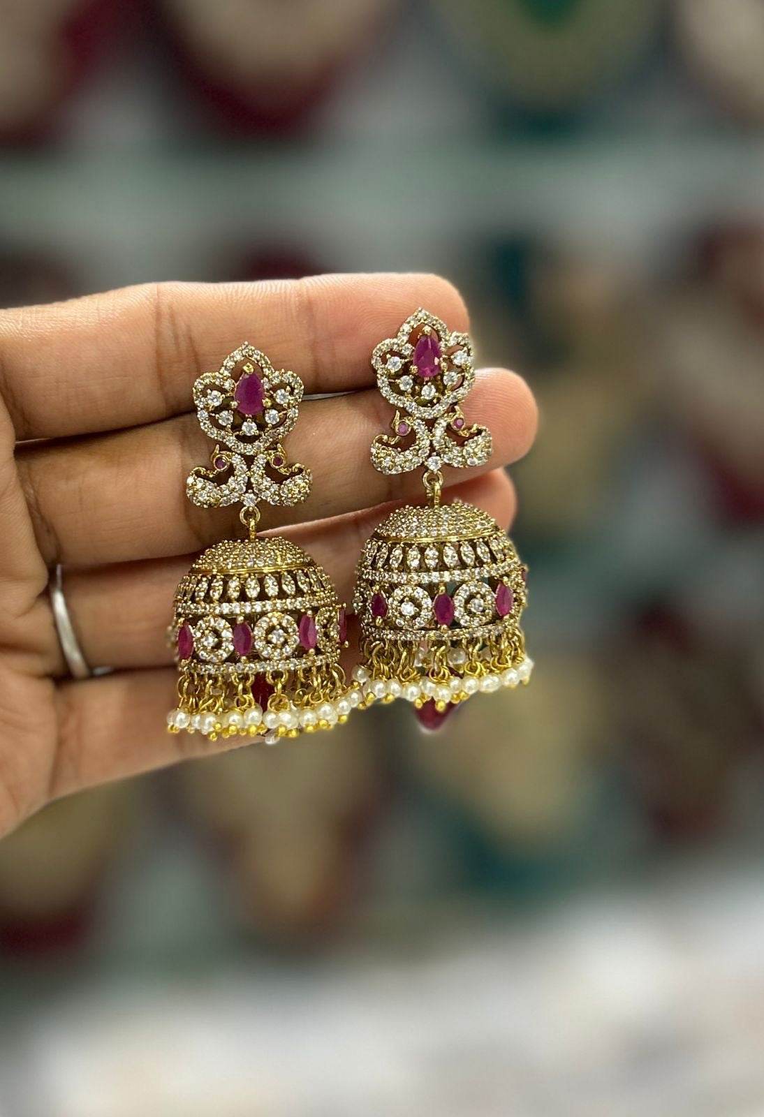 Victorian Polish AD Stones Earrings - Nakshatra Jewels