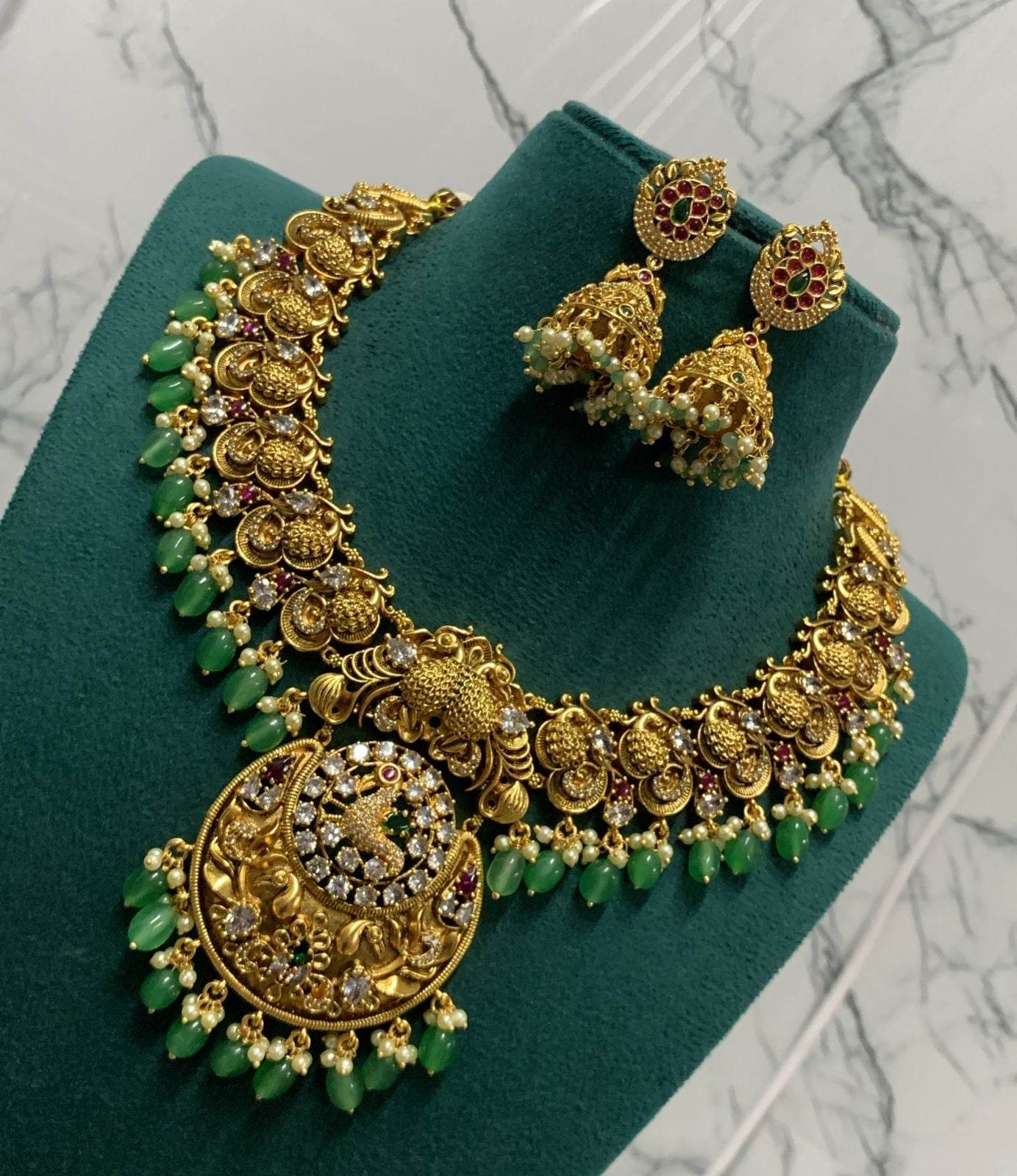 Nakshi Work with AD Stones Bridal Necklace - Nakshatra Jewels