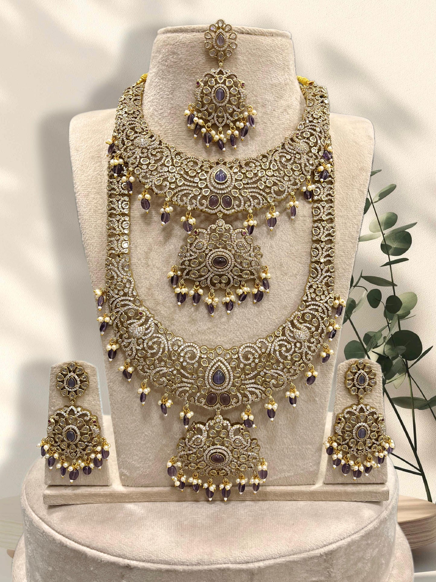 Victorian Polish with AD Stones Bridal Combo Set