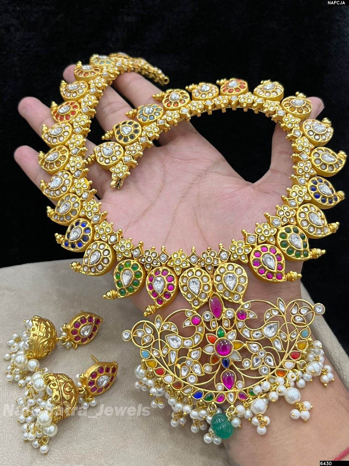 Jadau Kundan Stone Bridal Mango Haram - Nakshatra Jewels