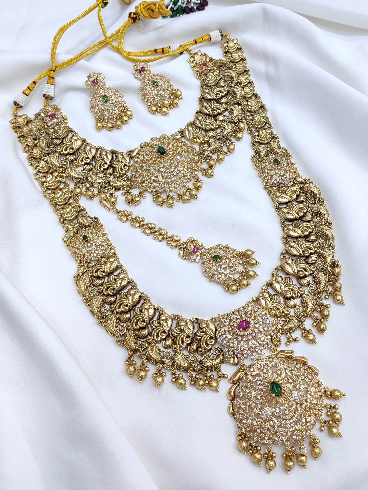 Nagasi Work with Kempu & AD Stones Bridal Combo - Nakshatra Jewels