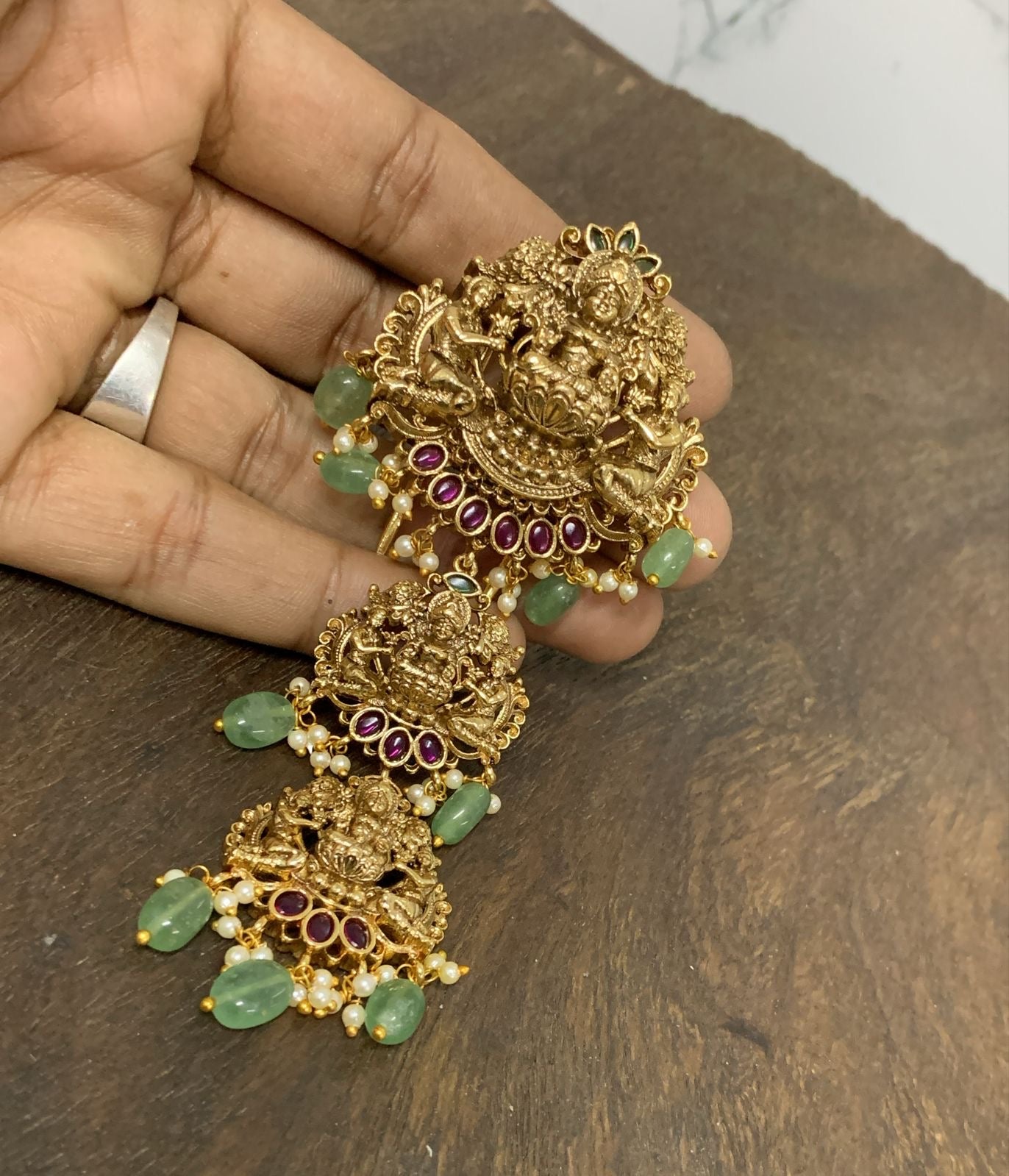 Hair Accessories - (Premium Nakshi work with Kempu Stone)