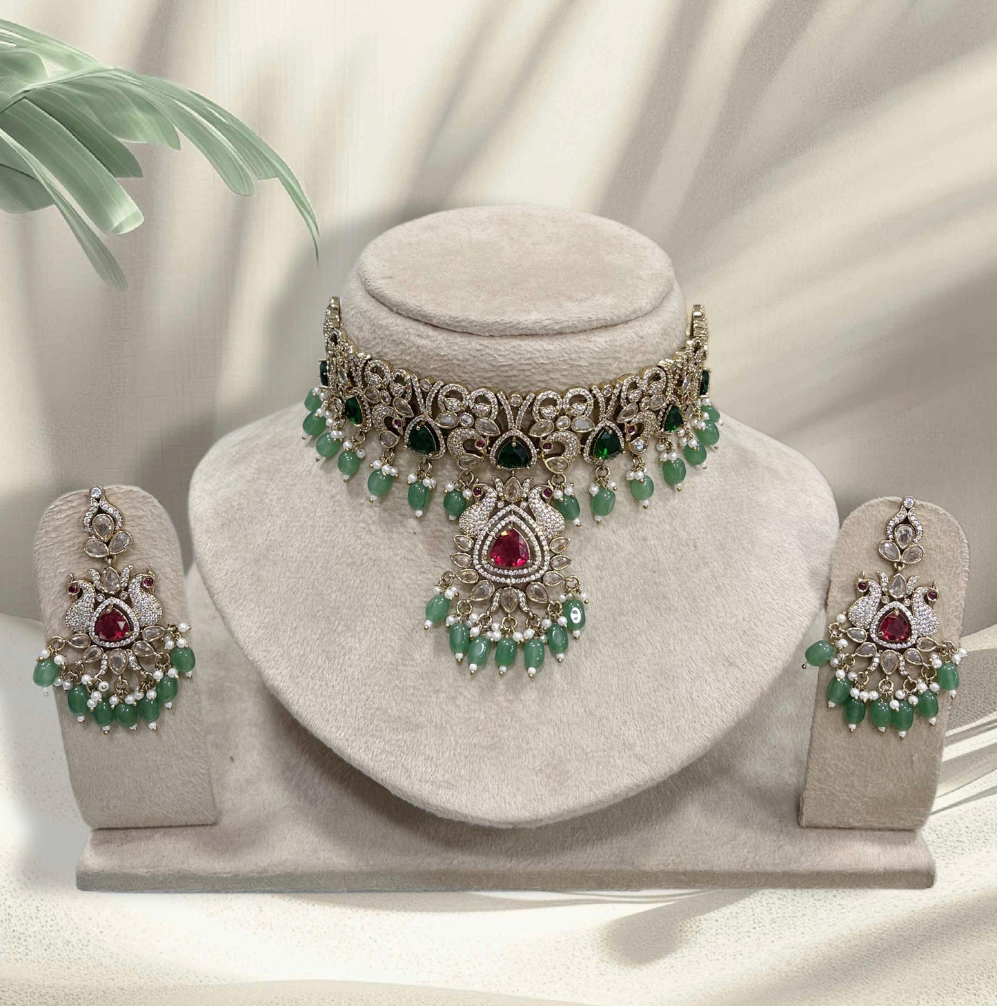 Victorian Polish AD Stones Bridal Neck Set