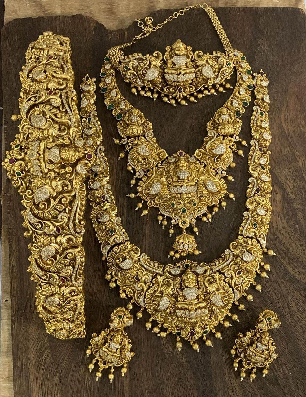 Nakshi Work with AD Stones Bridal Set (Gold Replica) - Nakshatra Jewels