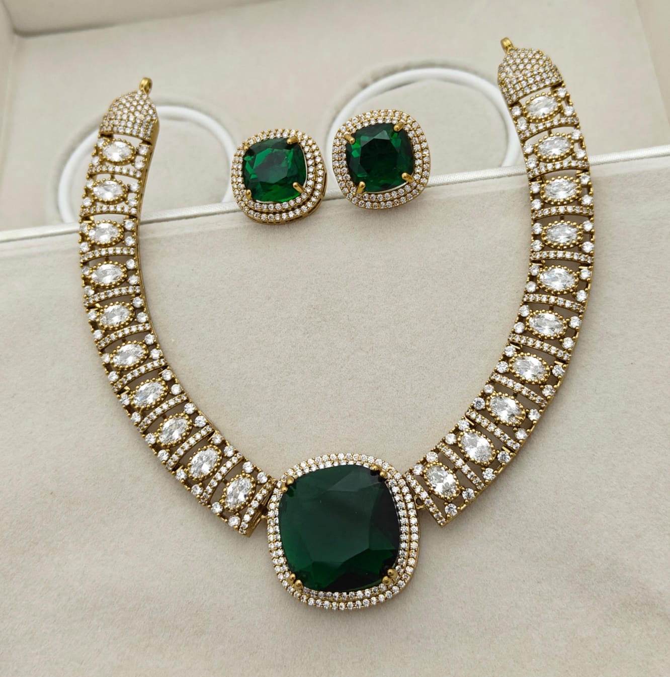 Victorian Polish with AD Stones Necklace - Nakshatra Jewels