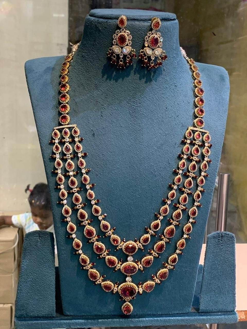 Victorian Polish with AD Stones Layer Haram - Nakshatra Jewels