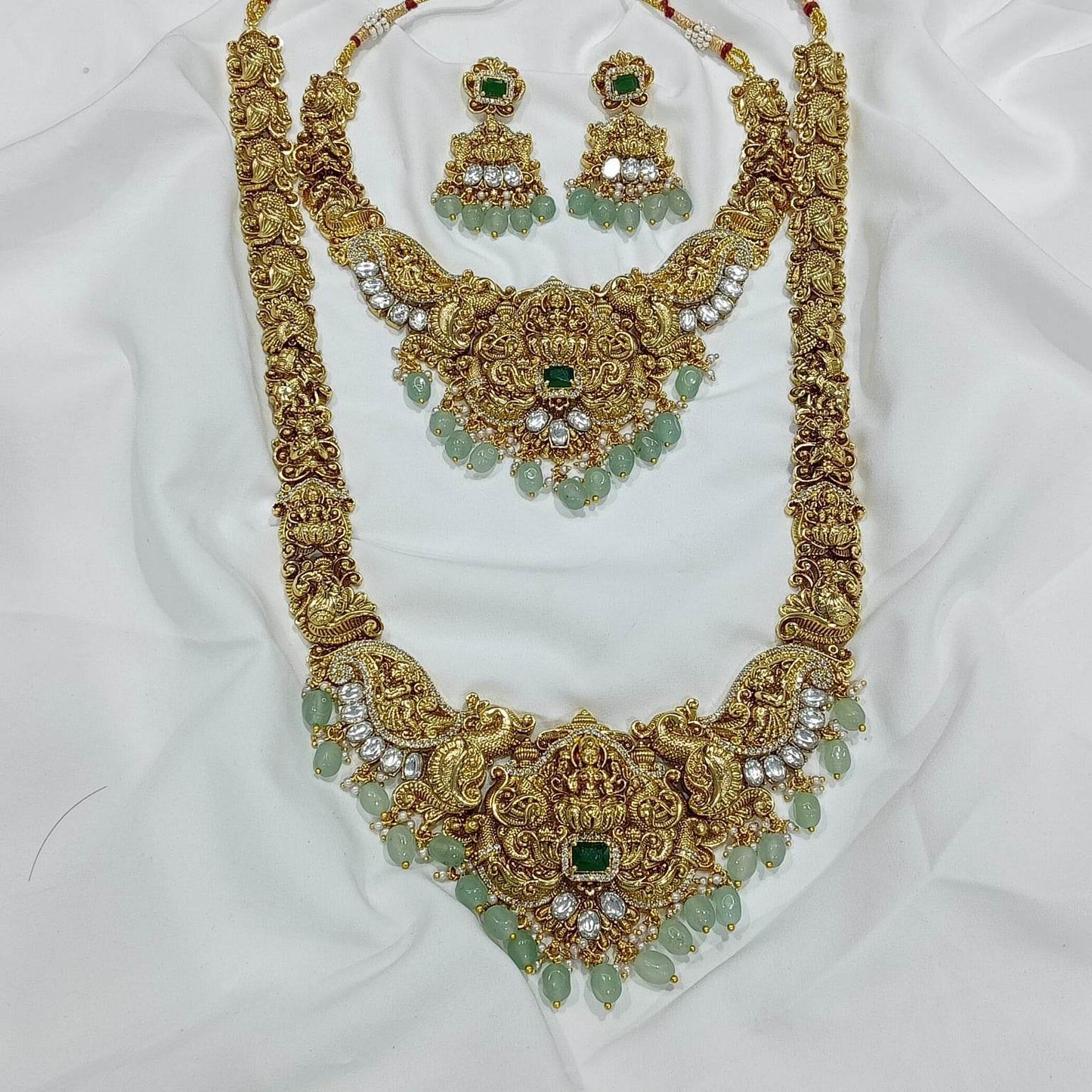 Nakshi Work with Kempu Stones Bridal Combo Set - Nakshatra Jewels
