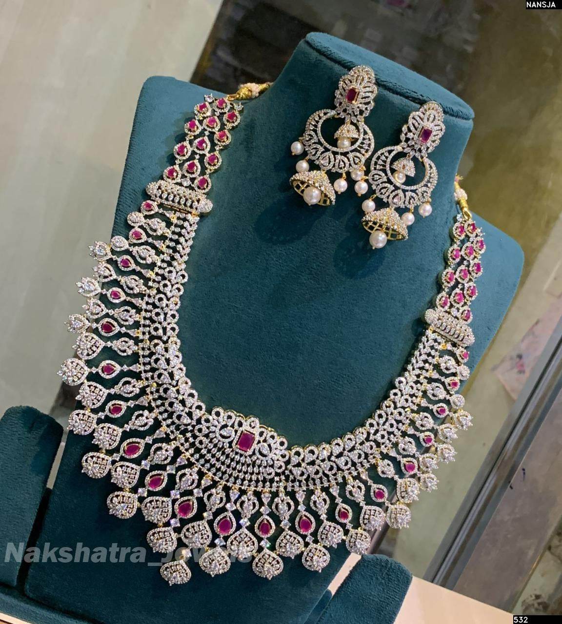 American Diamond Stones Bridal Haram - Nakshatra Jewels