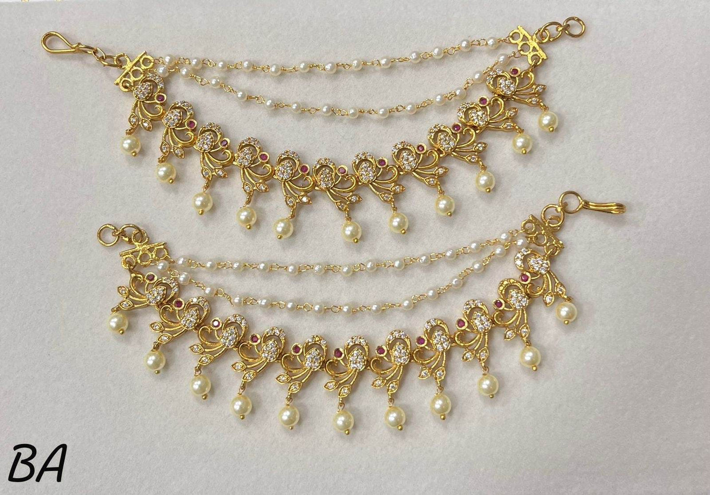 Premium Matt with Kempu Stones Ear Chains - Nakshatra Jewels