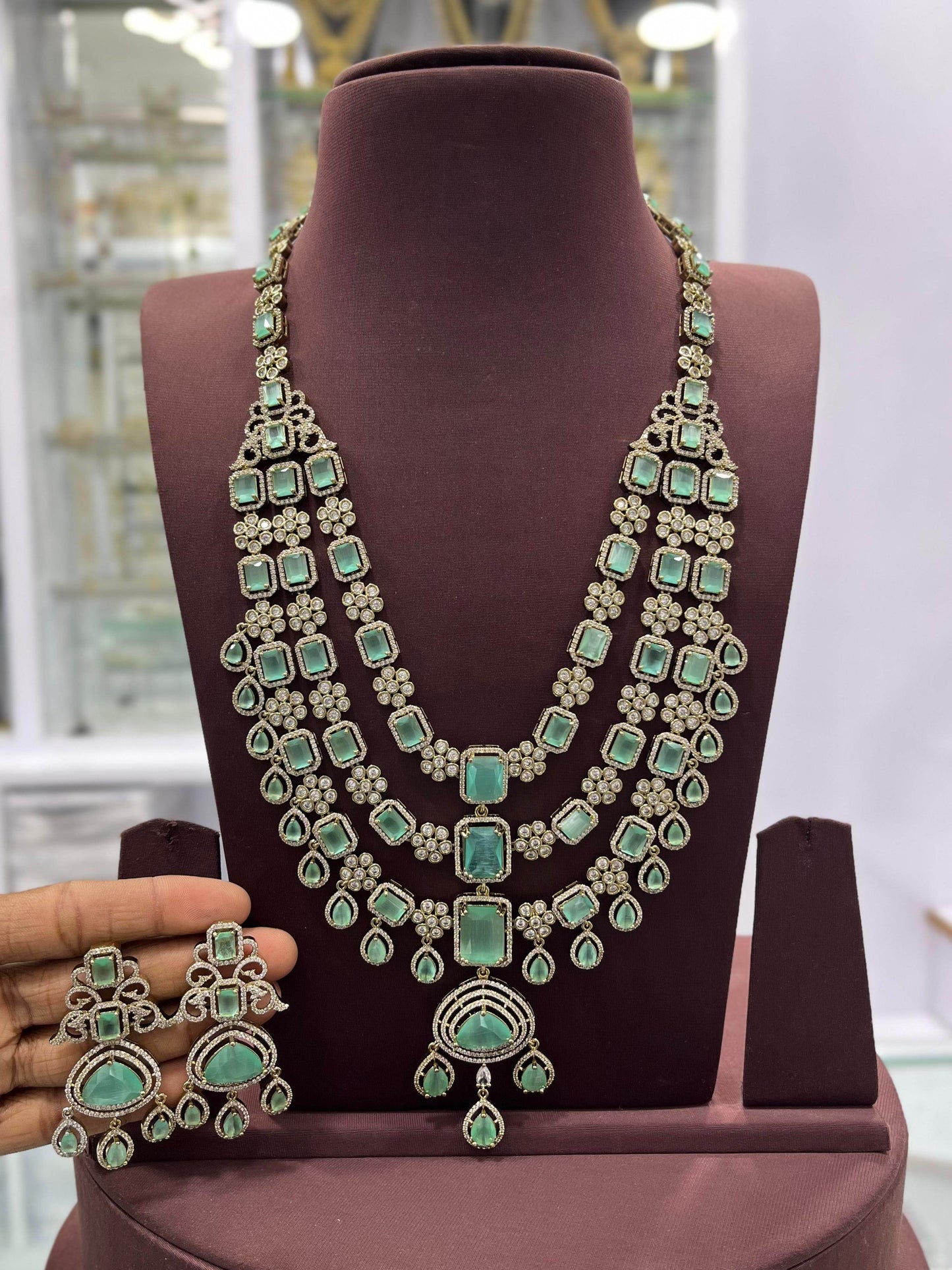 Victorian Polish with AD Stones Bridal Layer Haram - Nakshatra Jewels
