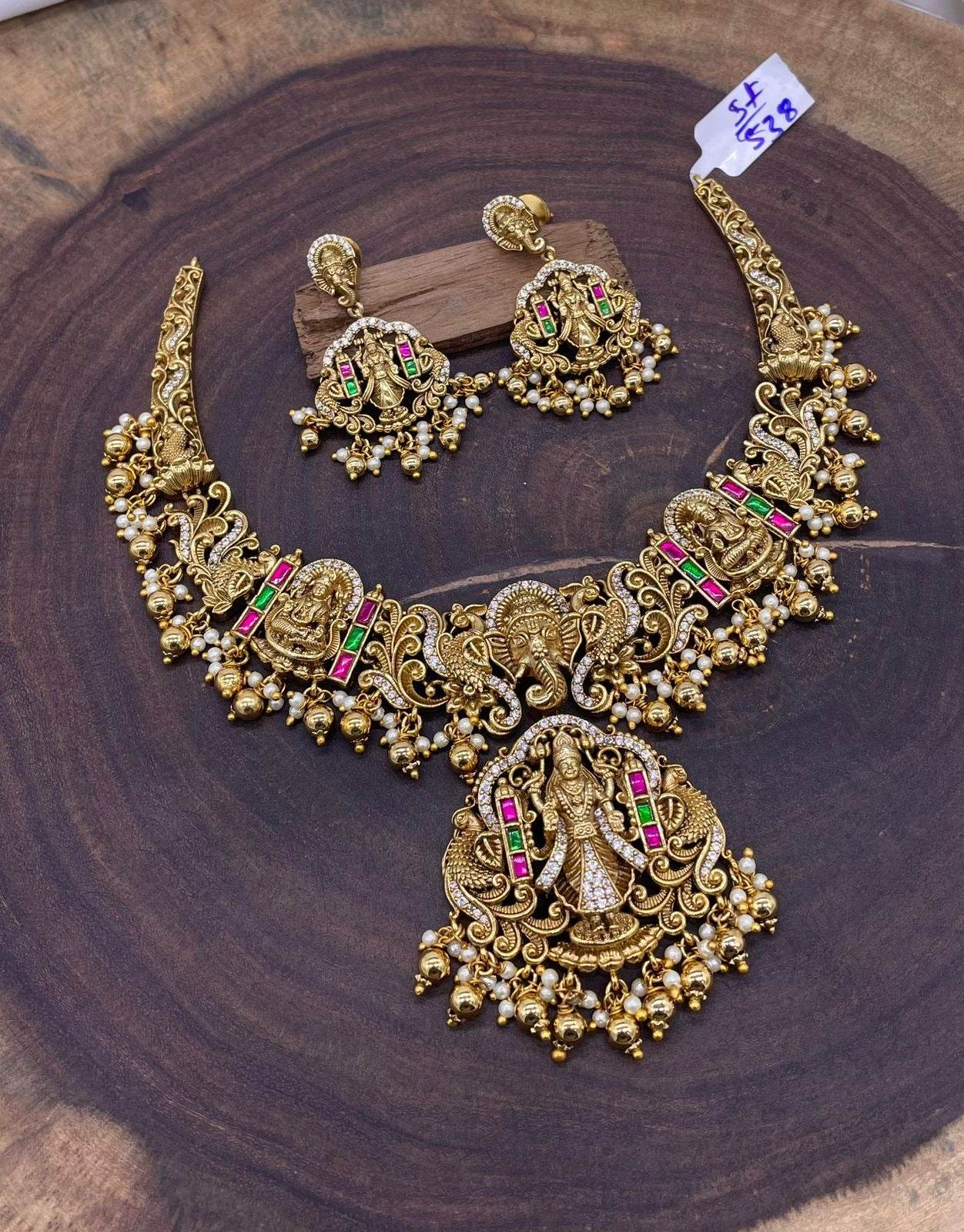 Nakshi Work with Jaadu Kundan Stones Bridal Necklace - Nakshatra Jewels