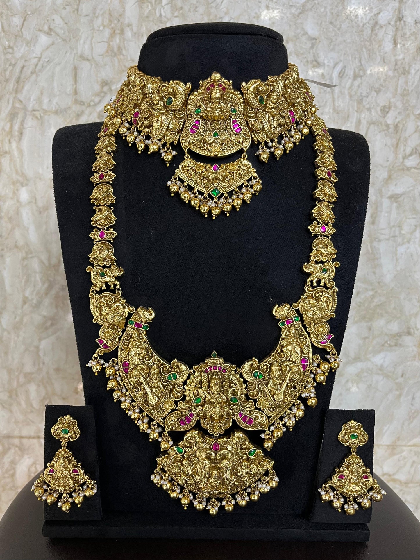 Nakshi Work with Kempu and AD Stones Bridal Combo Set