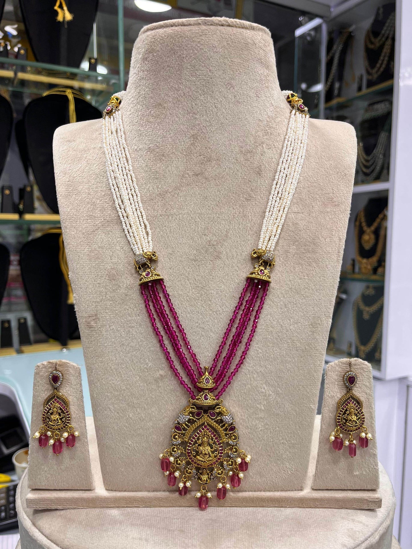 Nagasi work with AD Stones Pendent Beads Haram - Nakshatra Jewels