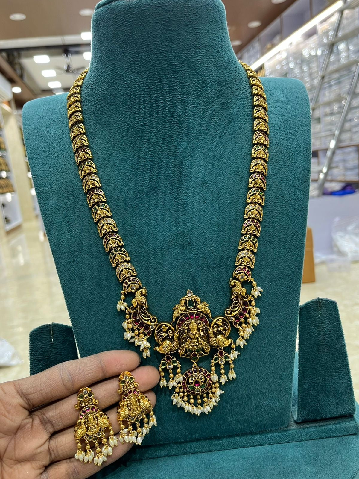 Nakshi Work with Kempu Stones Bridal Haram