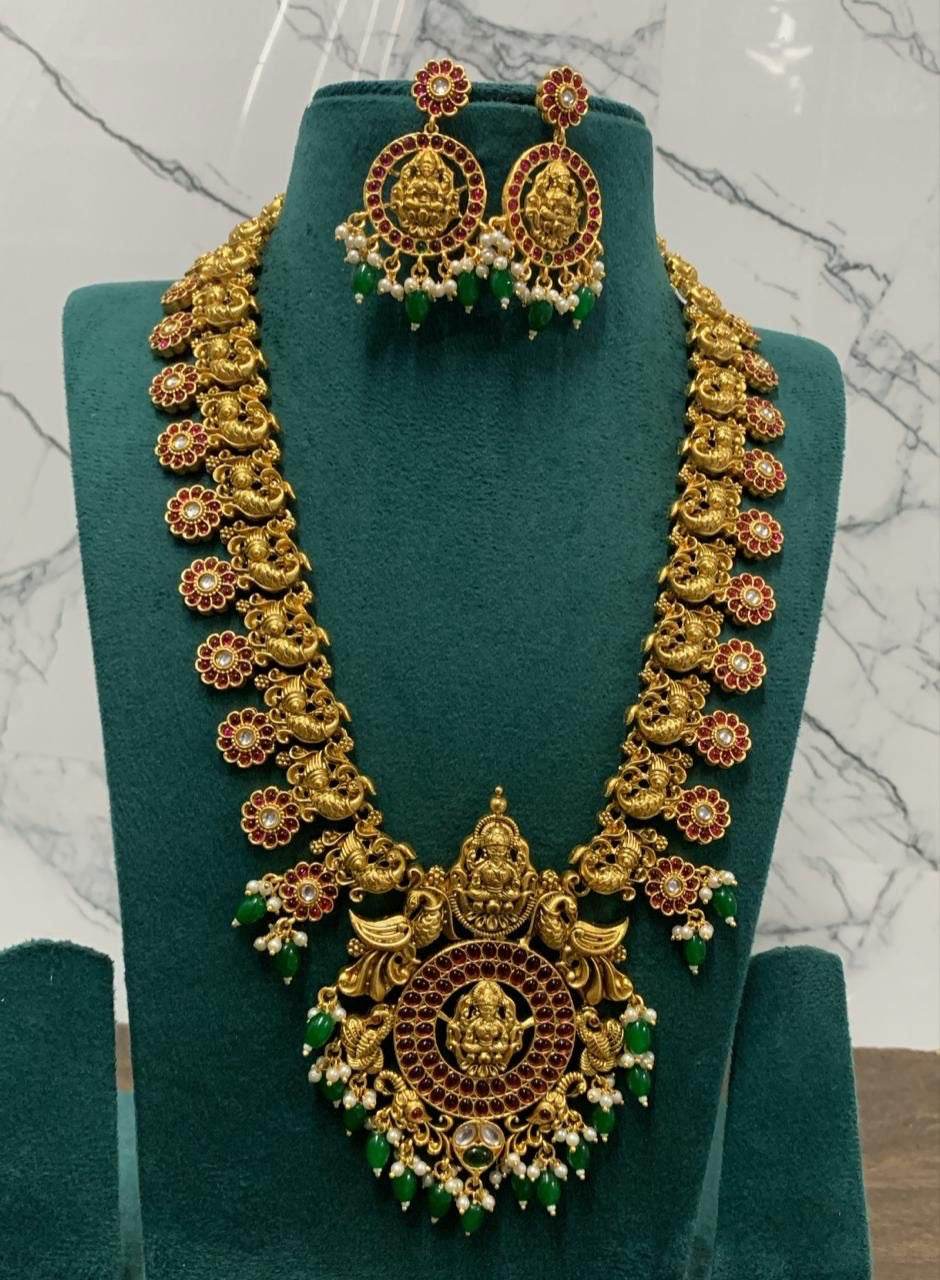 Nagasi Work with Kempu Stones Bridal Haram - Nakshatra Jewels