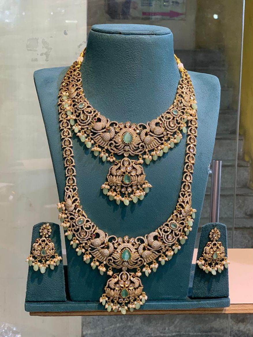 Victorian Polish with AD Stones Bridal Combo - Nakshatra Jewels