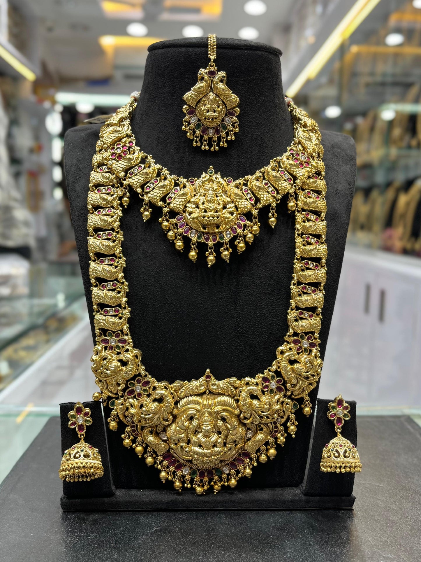 Nakshi Work with Kempu Stones Bridal Combo Set