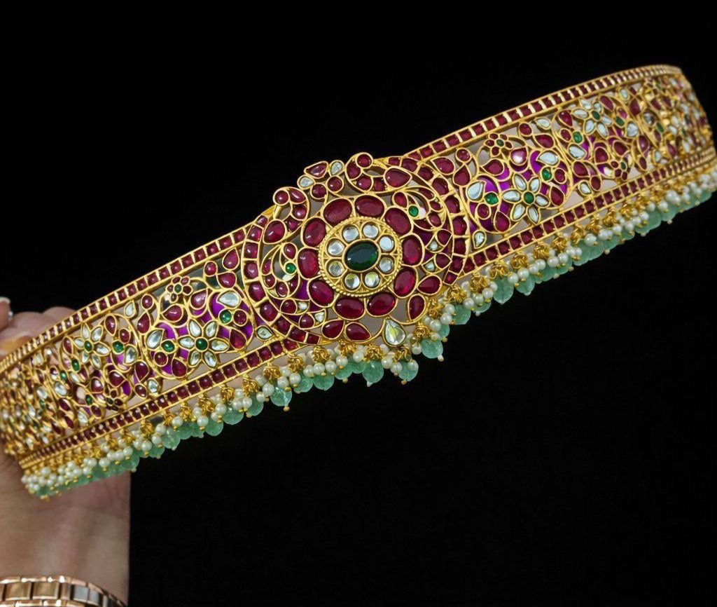 Nagasi Work with Kempu Stones Bridal Hip Belt