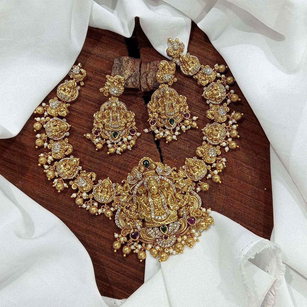 Nakshi Work with AD Stones Bridal Necklace - Nakshatra Jewels