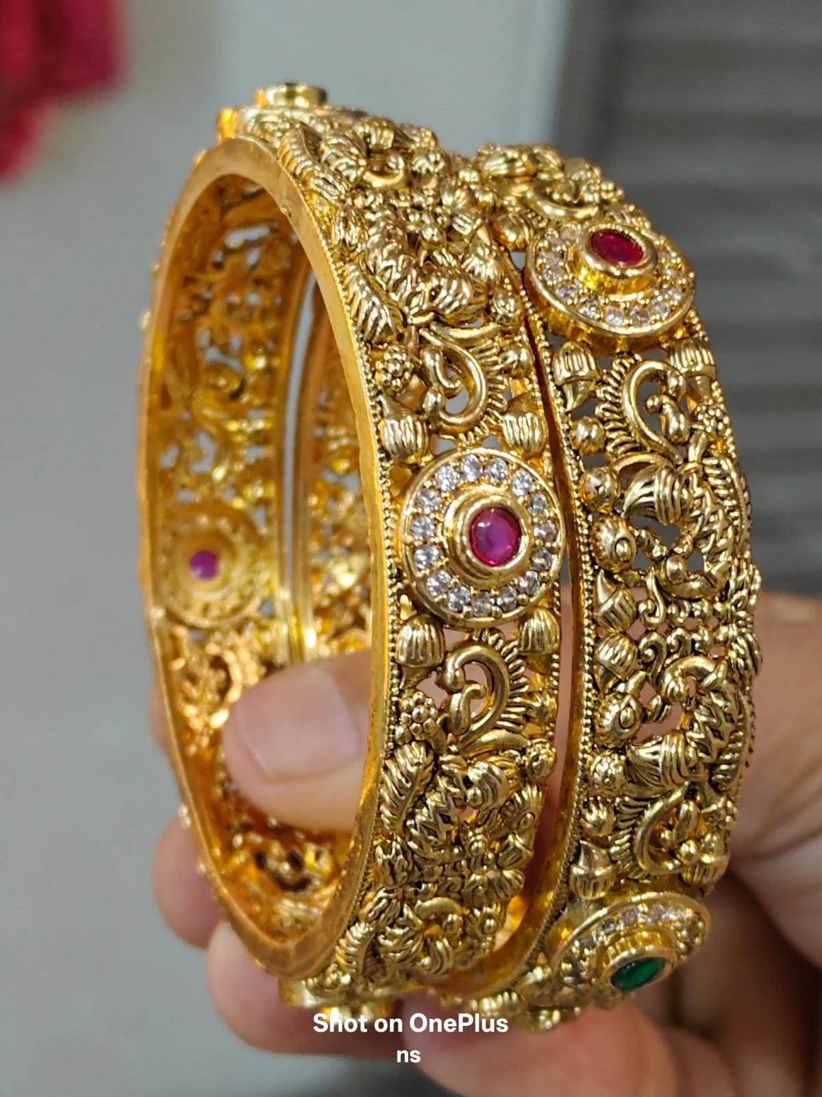 Premium Matt with AD & Kempu Stones Bangles - Nakshatra Jewels