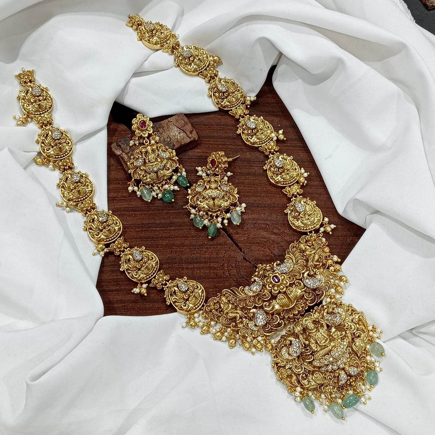 Nakshi Work with AD Stones Bridal Haram - Nakshatra Jewels