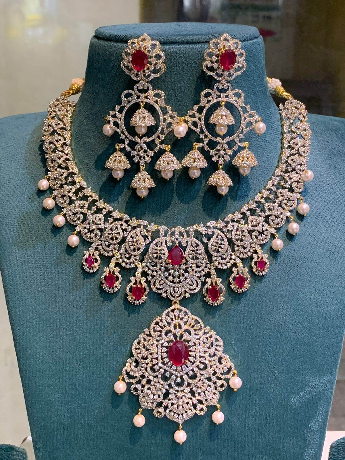 American Diamond Stones Bridal Necklace - Nakshatra Jewels