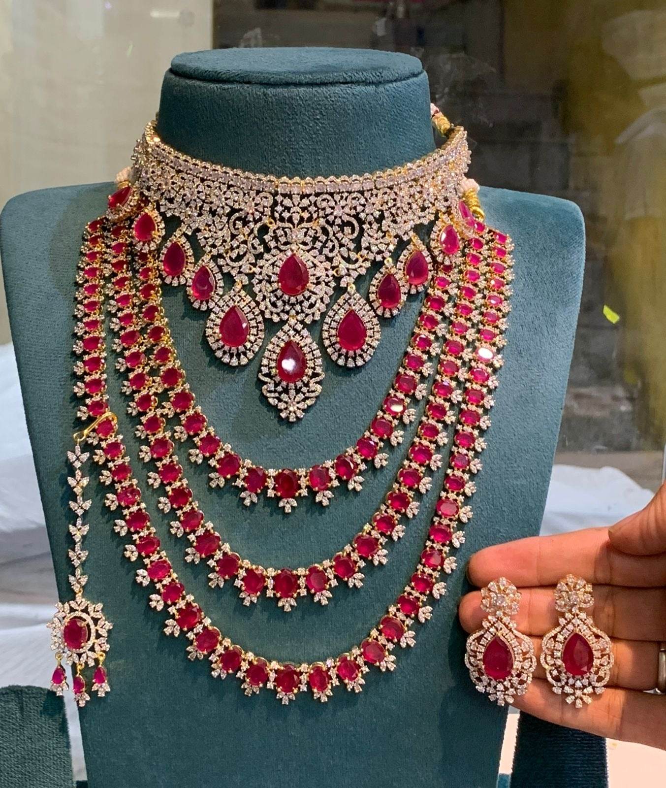 American Diamond Stones Bridal Combo Set - Nakshatra Jewels