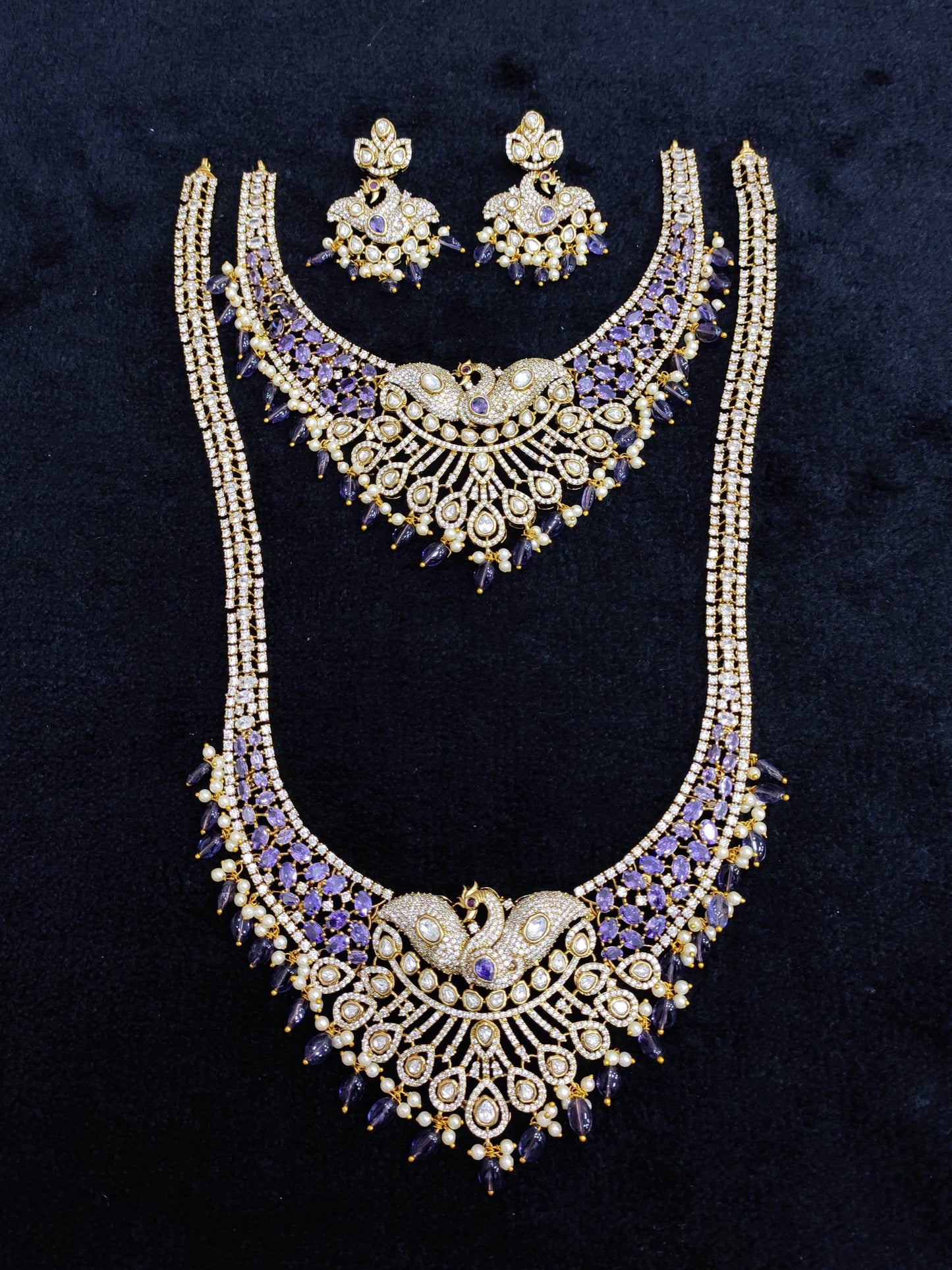 Victorian Polish with AD Stones Bridal Combo Set - Nakshatra Jewels