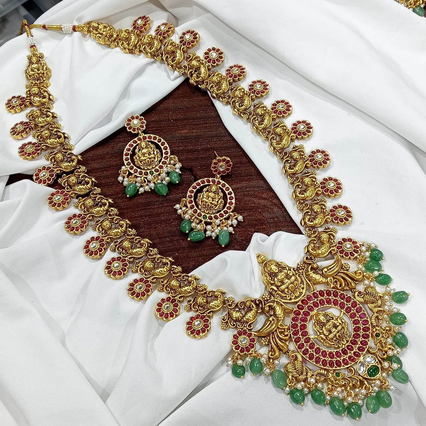 Nagasi work with Kempu Stones Bridal Haram - Nakshatra Jewels