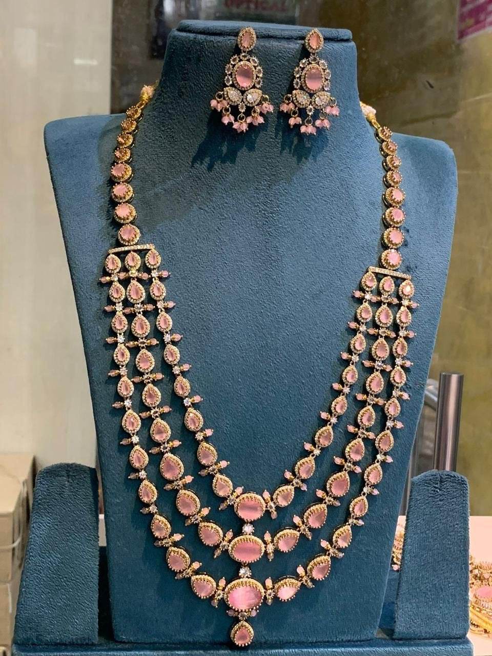 Victorian Polish with AD Stones Layer Haram - Nakshatra Jewels