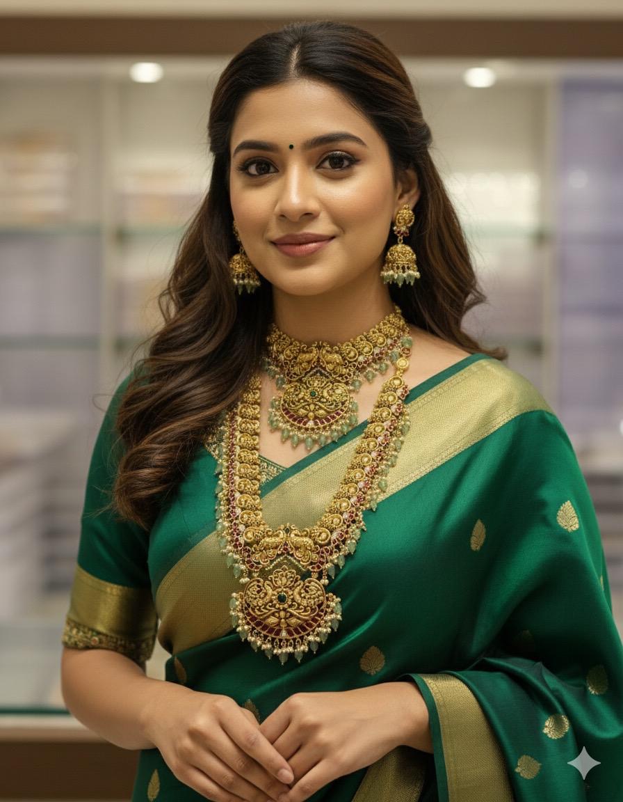 Nakshi Work with Kempu Stones Bridal Combo Set