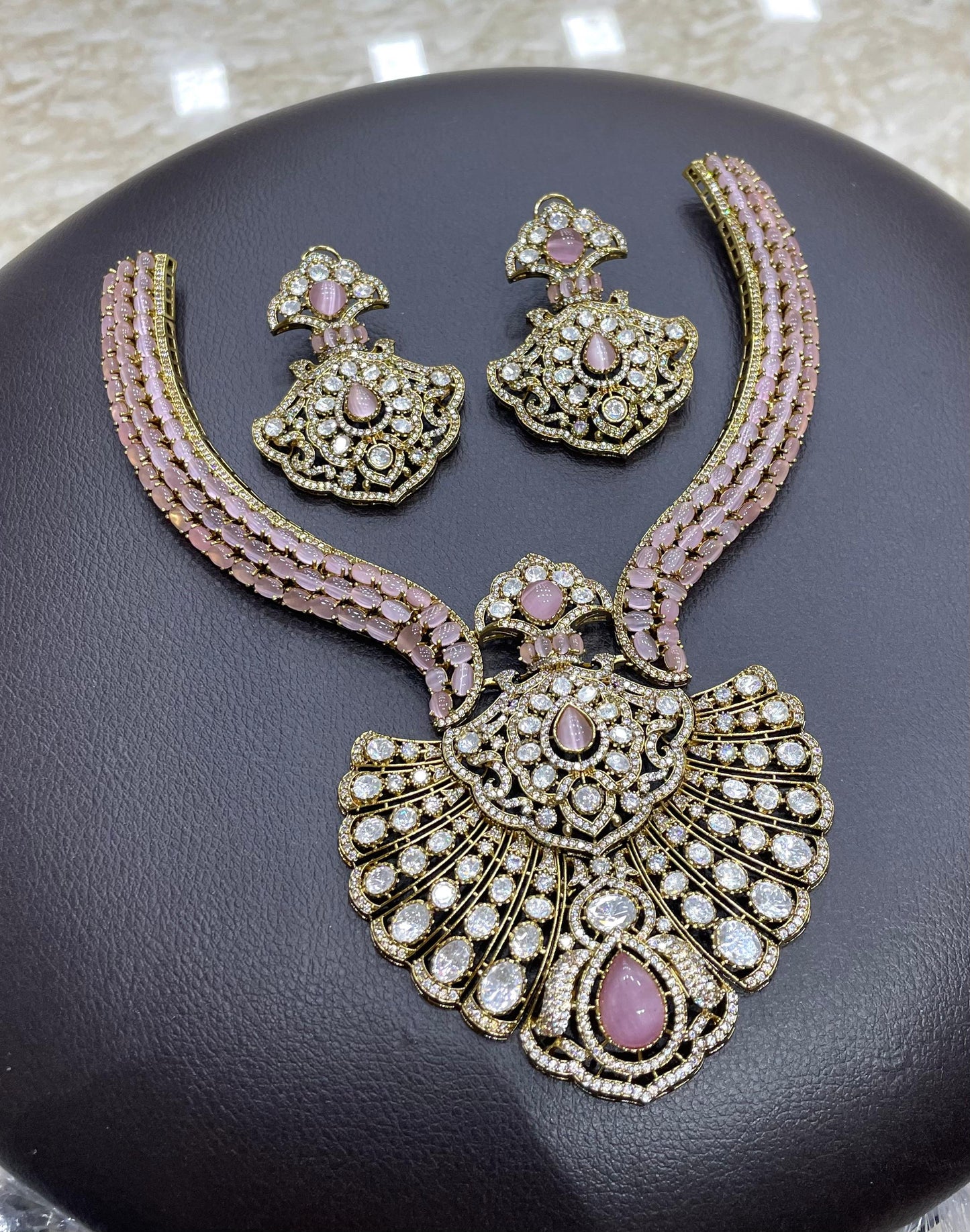 Victorian Polish AD and Mossianite Stones Bridal Necklace